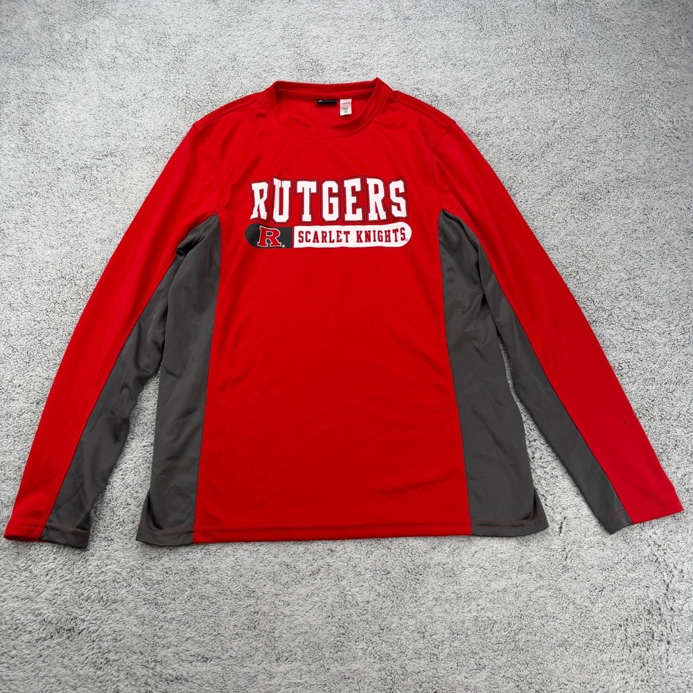 Rutgers Scarlet Knights Shirt Mens Medium Red NCAA Football Spellout Long Sleeve
